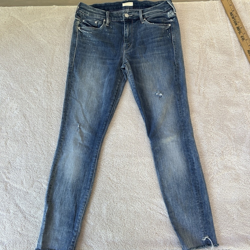 Mother‎ Sz 25 The Looker Ankle Fray Jeans Blue Skinny Slim Stretch Double Time - Picture 12 of 13